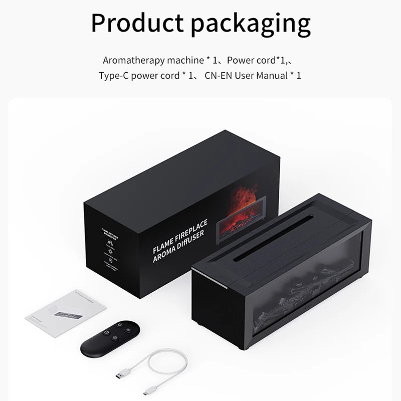 Colorful Flame Fireplace Aroma Diffuser โ 150ml Waterless Auto-Off Air Humidifier