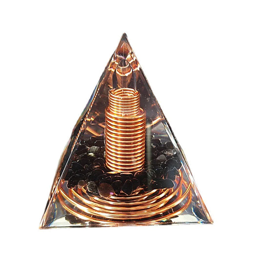 6CM Spiral Copper Wire Orgonite Pyramid With Obsidian