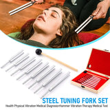 8-Piece Steel Tuning Fork Set (256–512Hz) – Precision Sound Therapy & Instrument Tuning Kit with Mallet and Wooden Box