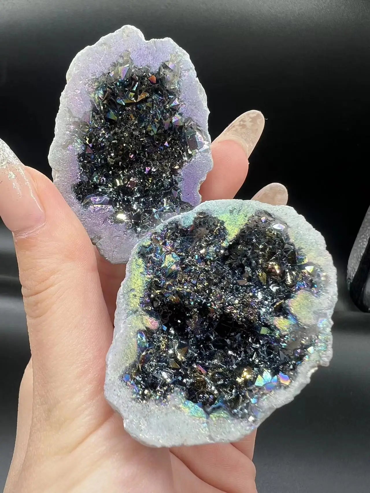 1PC Natural Agate Plated/Electroplated Cornucopia Crystal Cave Raw Stone Bare Stone Display Mineral Specimen Decoration Fortune