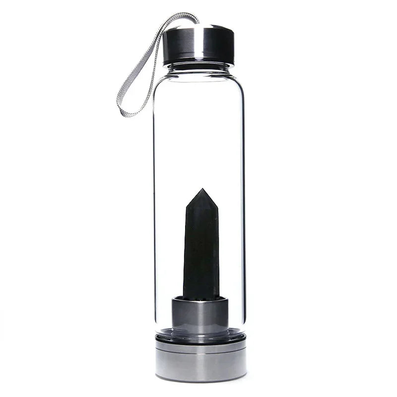 550ML Water Bottle Natural Crystal Stone Diamond Point Healing Obelisk Wand Elixir Quartz Crystal Gem Colors Water Bottle Home