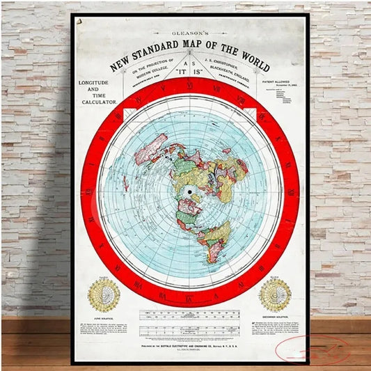 1892 Gleason’s New Standard Map of the World – Vintage Flat Earth Poster
