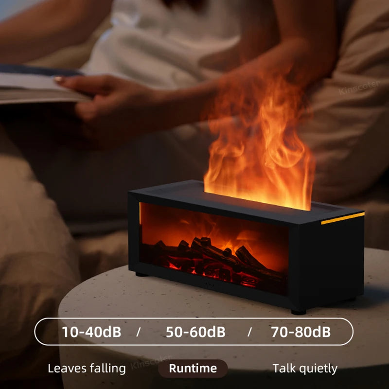 Colorful Flame Fireplace Aroma Diffuser โ 150ml Waterless Auto-Off Air Humidifier