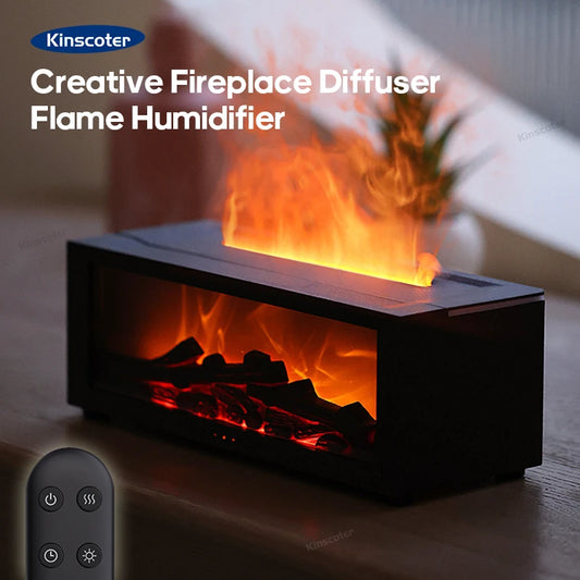 Colorful Flame Fireplace Aroma Diffuser – 150ml Waterless Auto-Off Air Humidifier