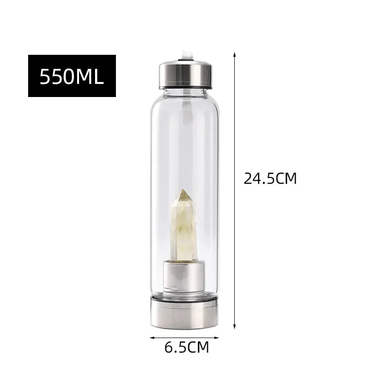 550ML Water Bottle Natural Crystal Stone Diamond Point Healing Obelisk Wand Elixir Quartz Crystal Gem Colors Water Bottle Home