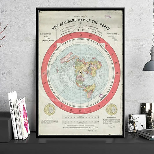 1892 Gleason’s New Standard Map of the World – Vintage Flat Earth Poster