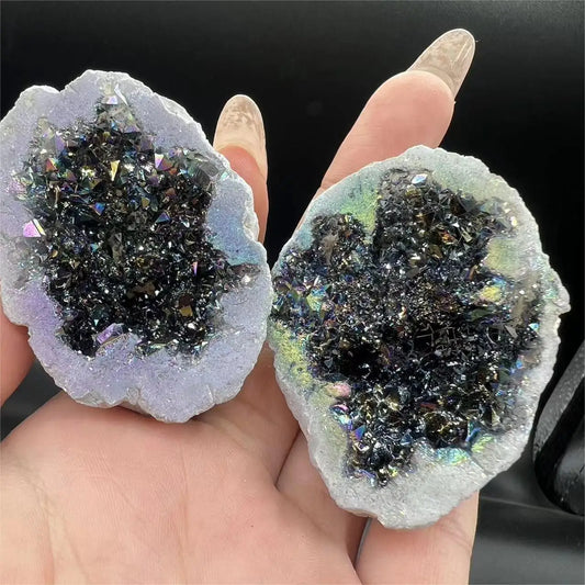 1PC Natural Agate Plated/Electroplated Cornucopia Crystal Cave Raw Stone Bare Stone Display Mineral Specimen Decoration Fortune