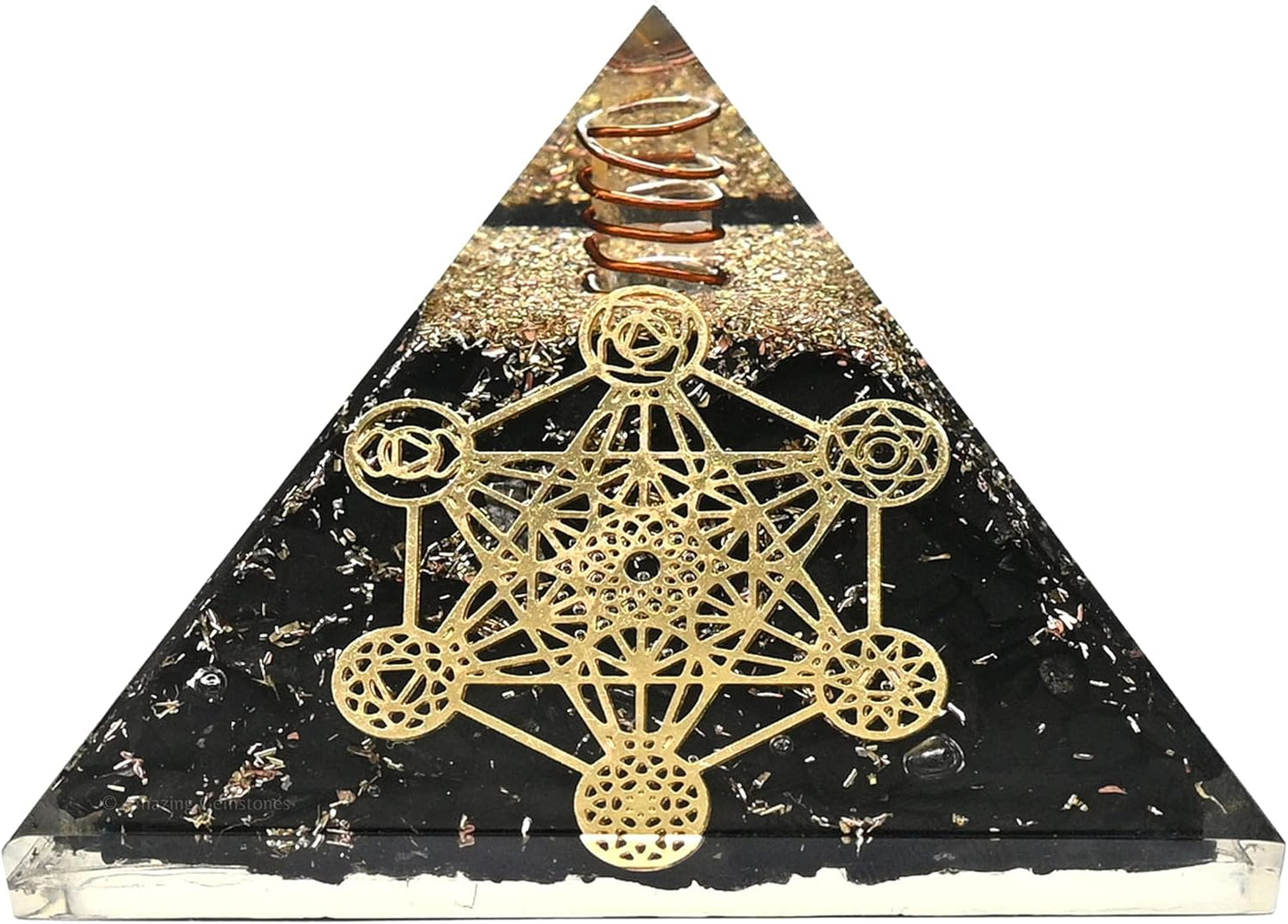 Black Tourmaline Orgone Pyramid – Lotus Flower of Life Energy Generator for Protection & Healing