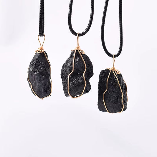 Raw Black Tourmaline Crystal Pendant – Handmade Healing Necklace for Men & Women