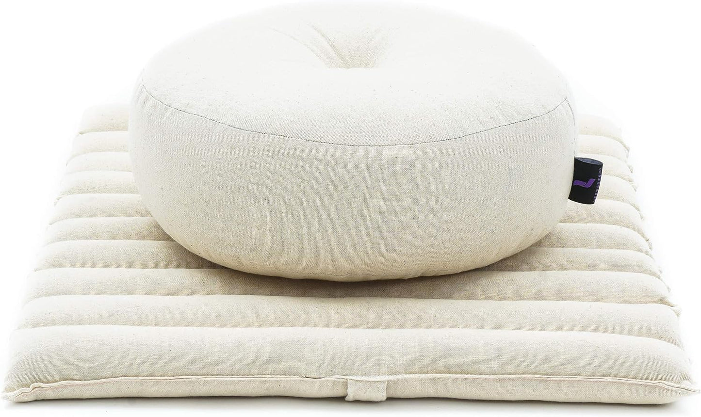 Compact Meditation Cushion Set — Small Zafu & Roll-Up Zabuton with Kapok Fill