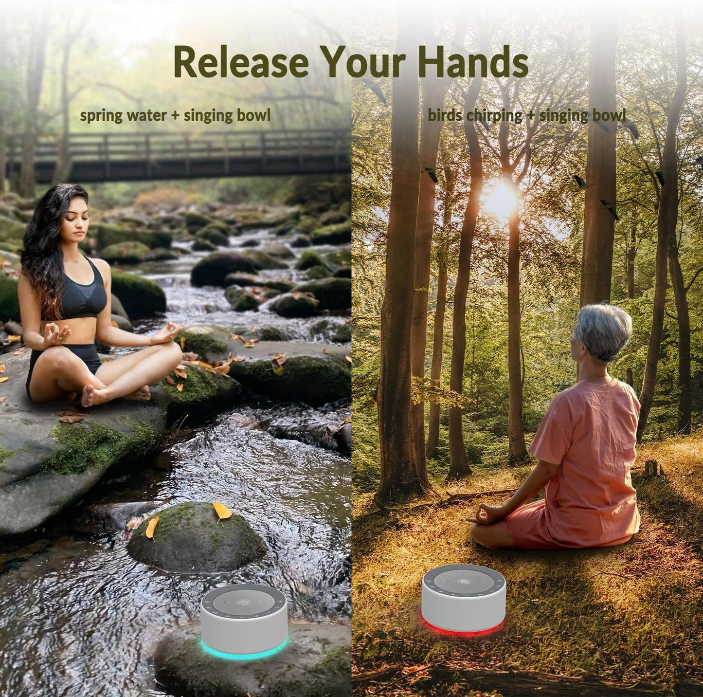 Tibetan Meditation Bowl Sound Machine — 7 Singing Bowl Tones with Light & Timer