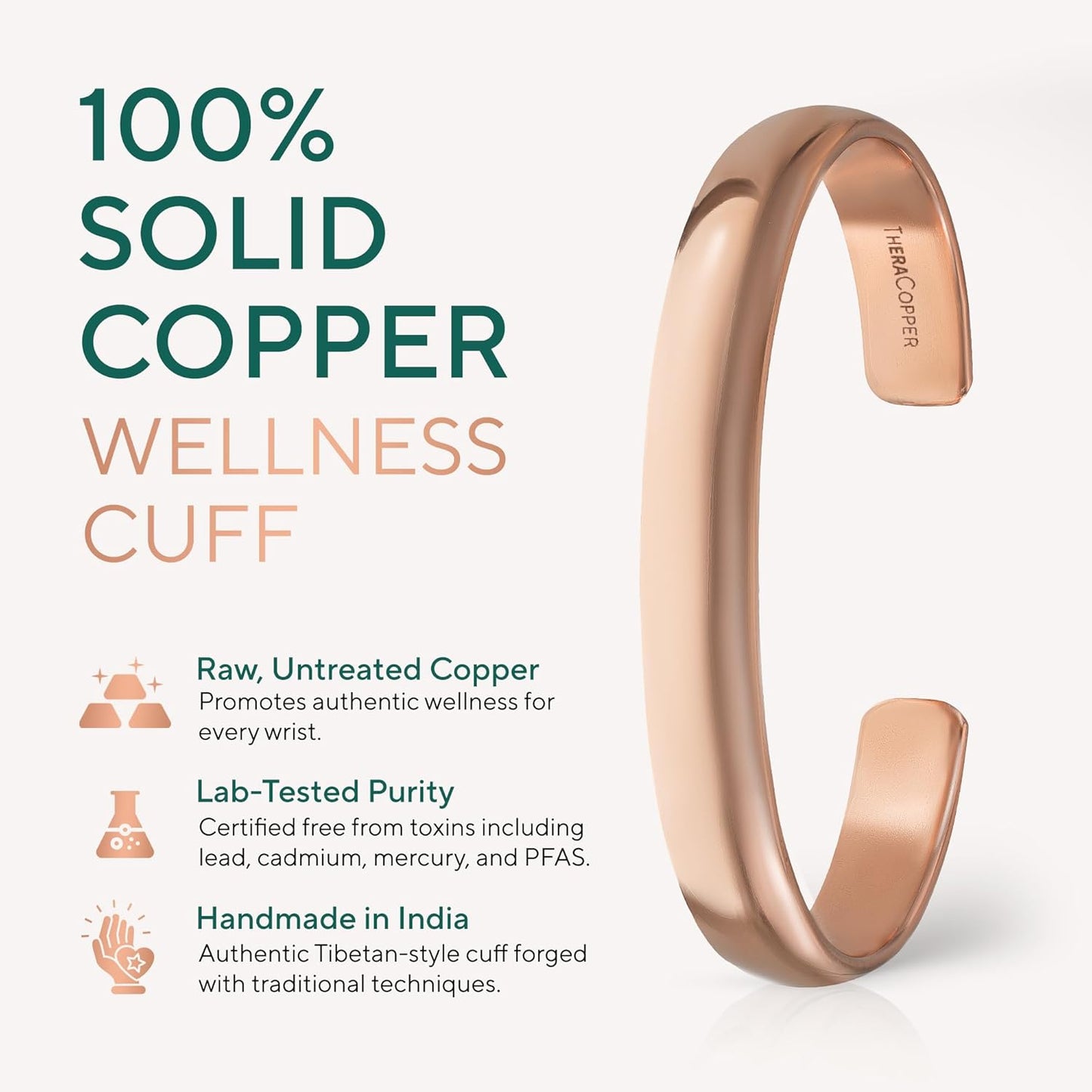 Handmade Pure Copper Bracelet Cuff — Authentic Tibetan Bangle for Men & Women