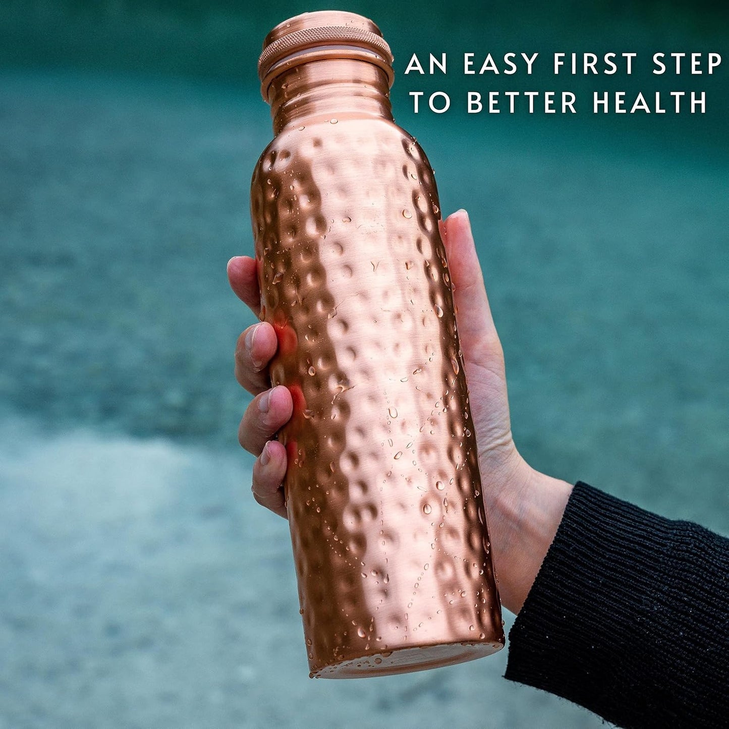 Handcrafted Pure Copper Water Bottle – 1L Ayurvedic Wellness Vessel (Hammered Finish)
