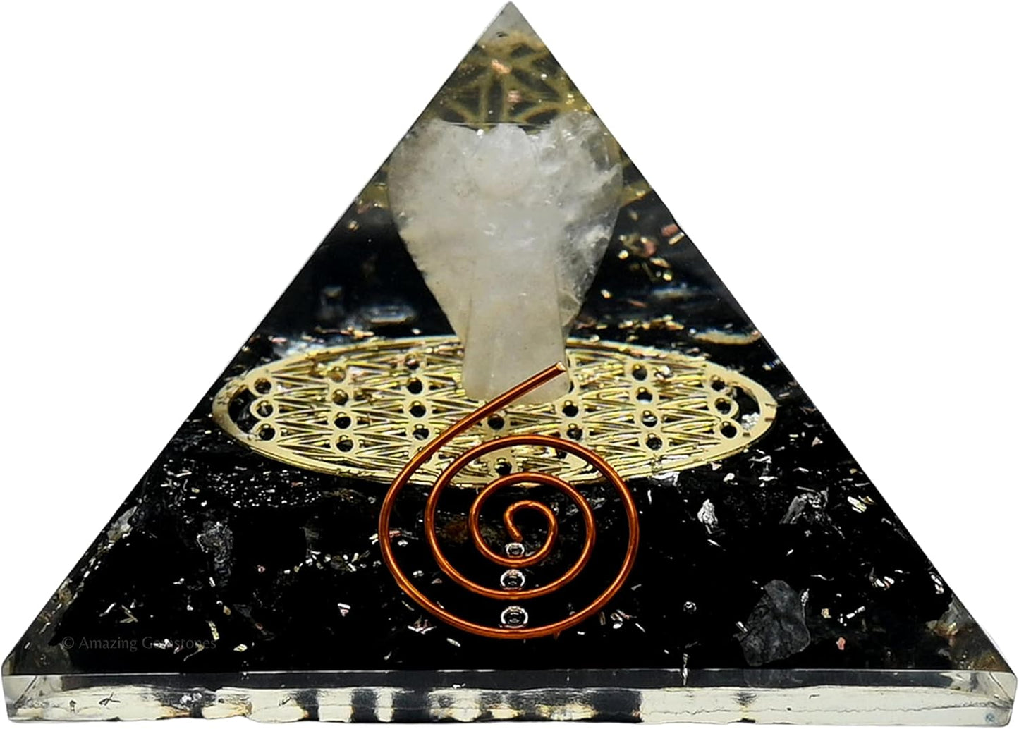 Black Tourmaline Orgone Pyramid – Lotus Flower of Life Energy Generator for Protection & Healing
