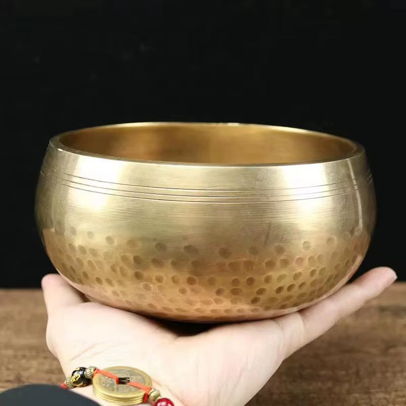 Nepal Handmade Tibet Buddha Sound Bowl with Leather Stick Yoga Meditation Chanting Brass Chime Handicraft Tibetan Singing Bowl
