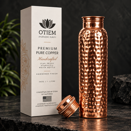 Pure Copper Water Bottle β 34oz Hammered Ayurvedic Vessel