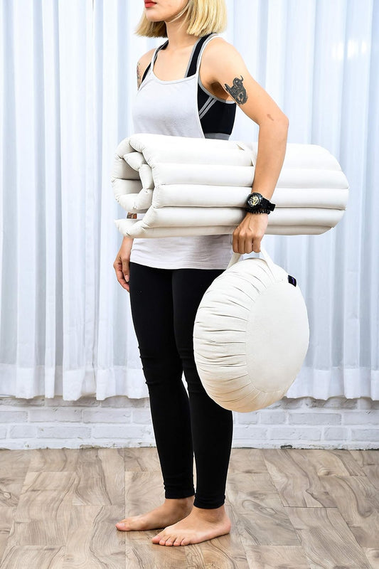 Meditation Cushion Set — Zafu & Roll-Up Zabuton with Kapok Fill