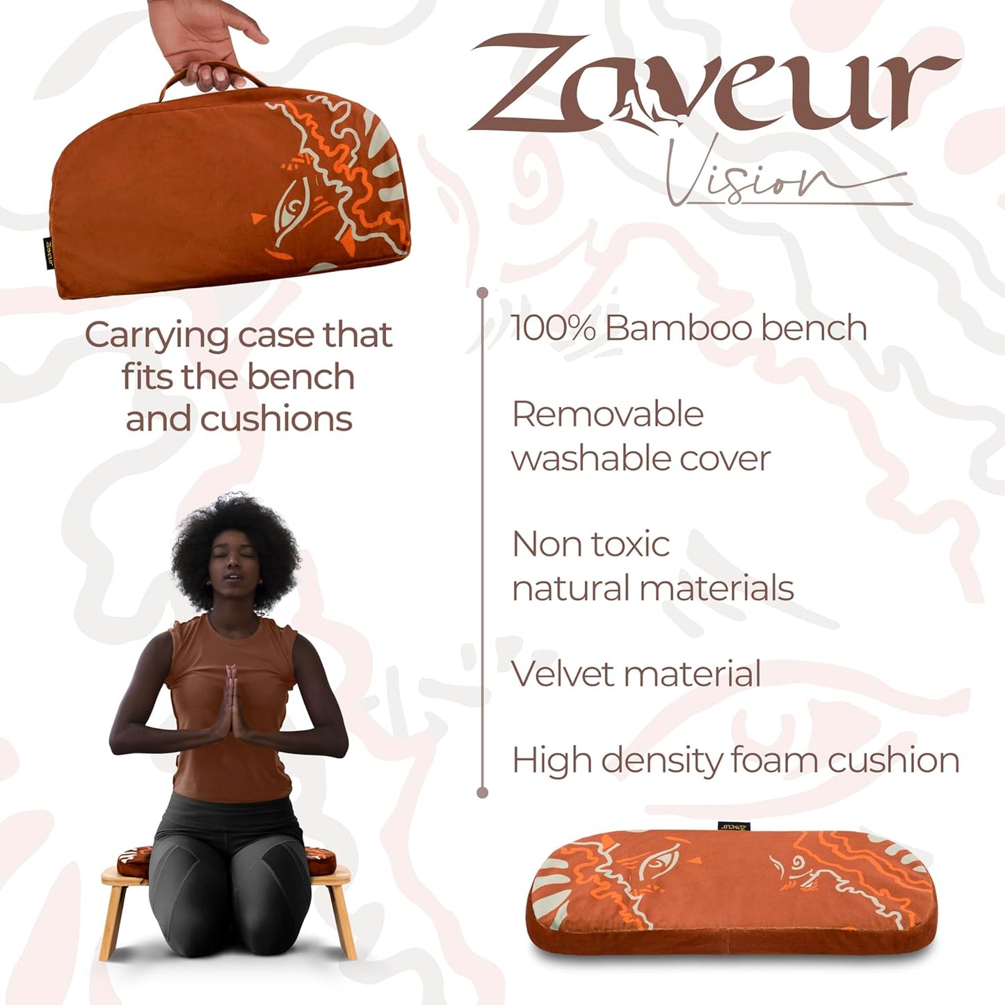 Bamboo Meditation Bench with Cushion — Foldable & Ergonomic