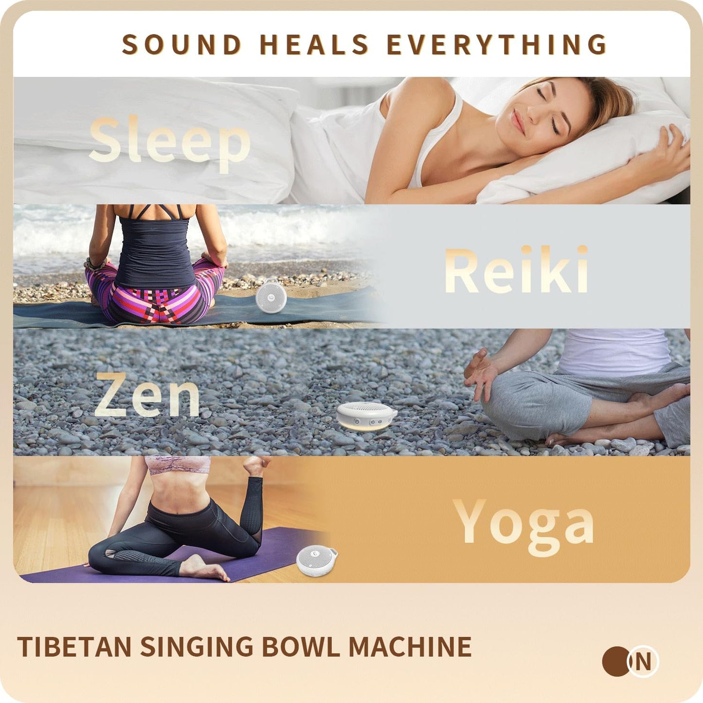 Portable Tibetan Singing Bowl Machine — 10 Authentic Healing Sounds with Light & Timer