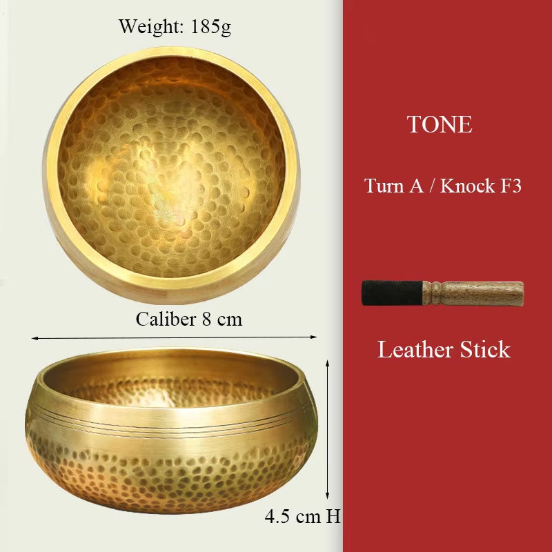 Nepal Handmade Tibet Buddha Sound Bowl with Leather Stick Yoga Meditation Chanting Brass Chime Handicraft Tibetan Singing Bowl