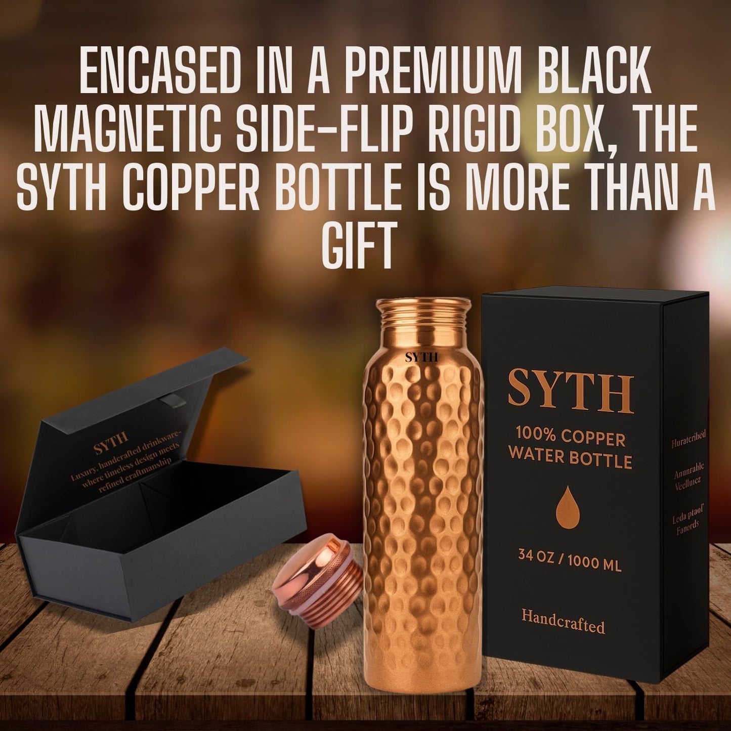 Luxury 100% Pure Copper Water Bottle - 34 OZ – |BPA Free| Ayurvedic Copper Drinking Bottle for Women and Men – | Lab-Tested, Heavy Duty & Leak-Proof | Copper Vessel (Luxury Gift Box Included)