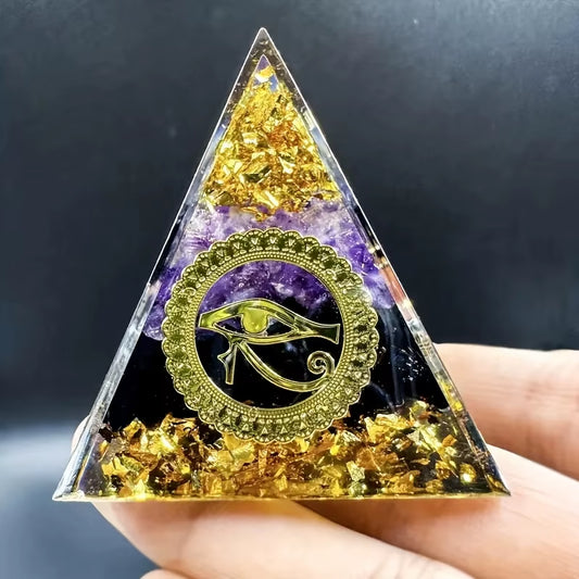 Orgone Amethyst Pyramid with Eye of Horus – Energy Healing & Protection Crystal (5cm)