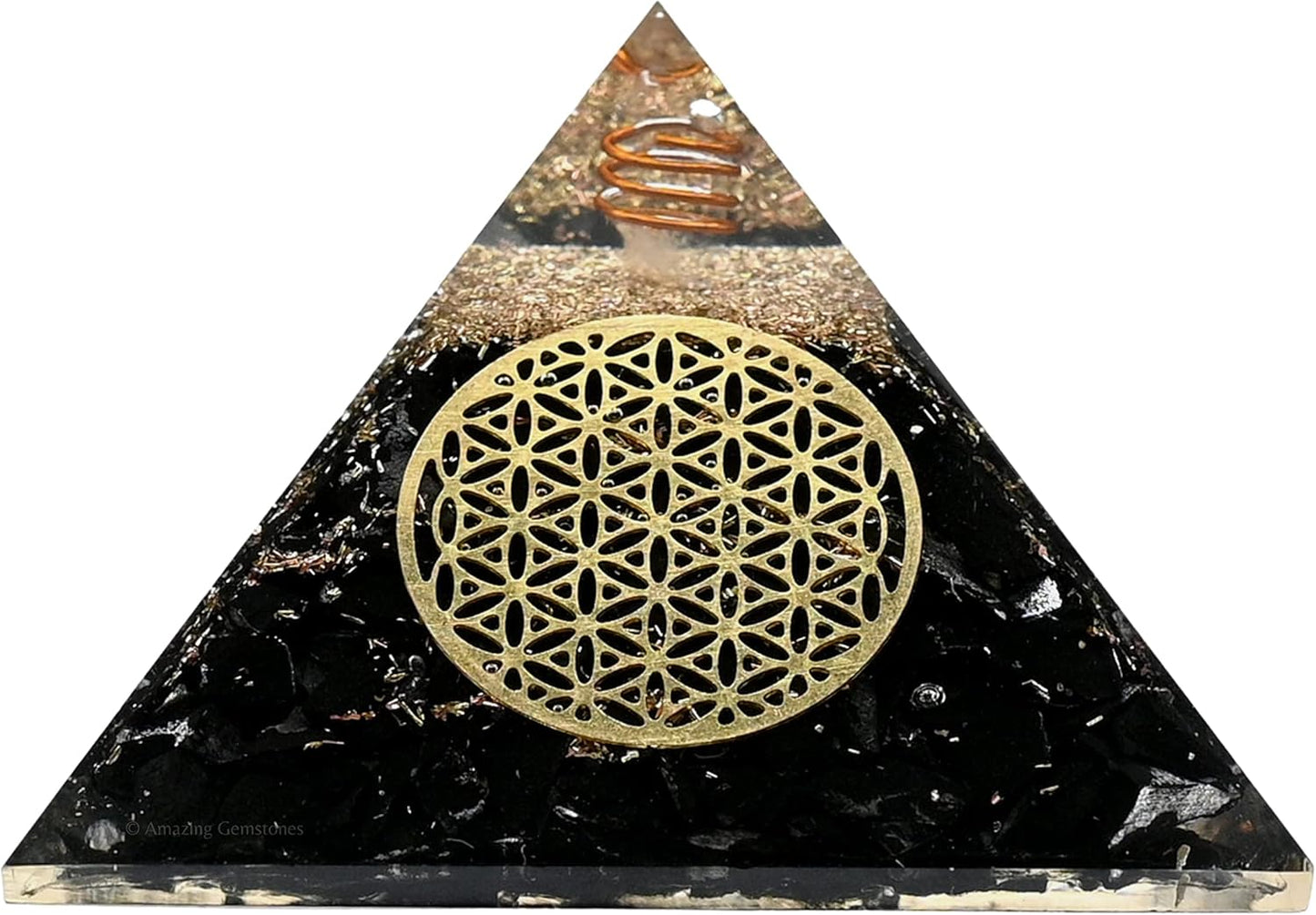 Black Tourmaline Orgone Pyramid – Lotus Flower of Life Energy Generator for Protection & Healing