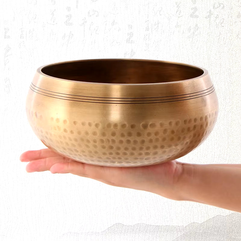 Nepal Handmade Tibet Buddha Sound Bowl with Leather Stick Yoga Meditation Chanting Brass Chime Handicraft Tibetan Singing Bowl