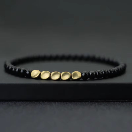 New Men 4Mm Bracelet Irregular Copper Beads Strand Braclet Minimalist Black Onyx Stone Braslet Pulsera Hombre Gift for Him Joias