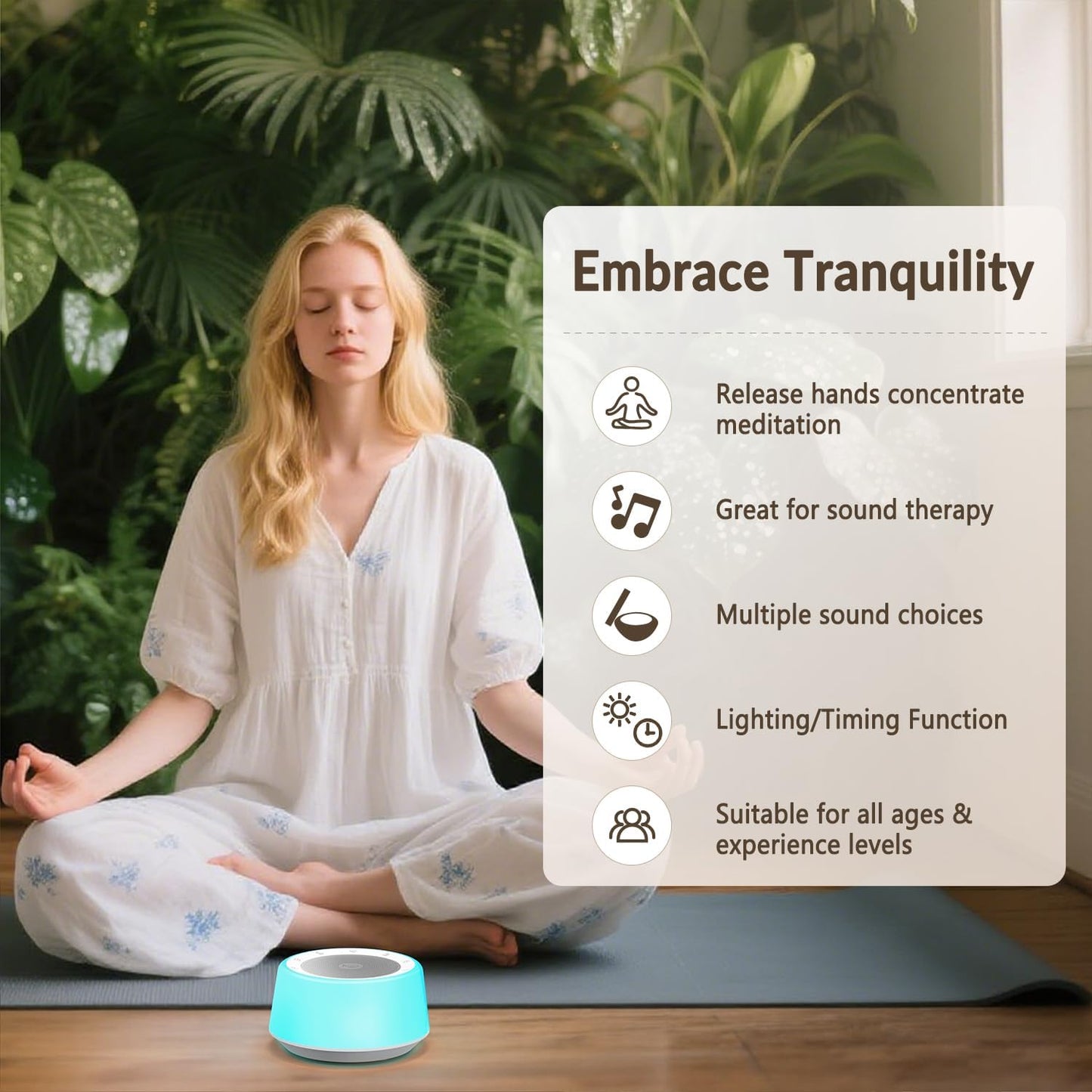 Tibetan Singing Bowls Sound Machine — 11 Healing Tones with Night Light & Timer