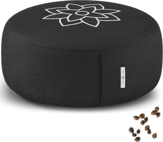 Mindful & Modern Large Meditation Cushion — Crescent Zafu with Buckwheat Fill