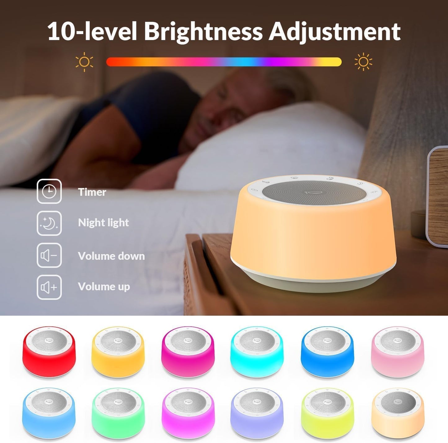 Tibetan Singing Bowls Sound Machine — 11 Healing Tones with Night Light & Timer