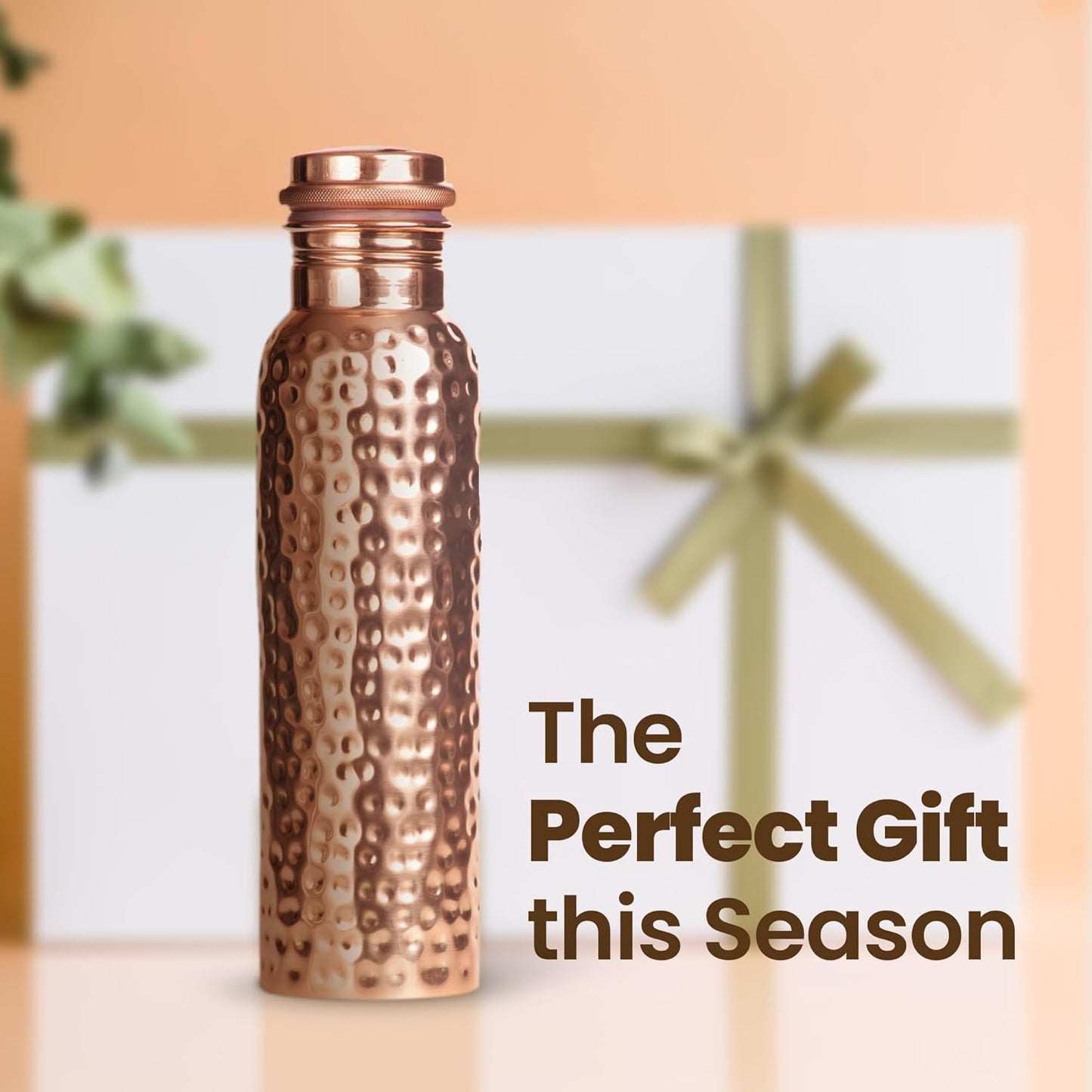 Pure Copper Water Bottle – 34oz Hammered Ayurvedic Vessel, Leak-Proof & Eco-Friendly Design