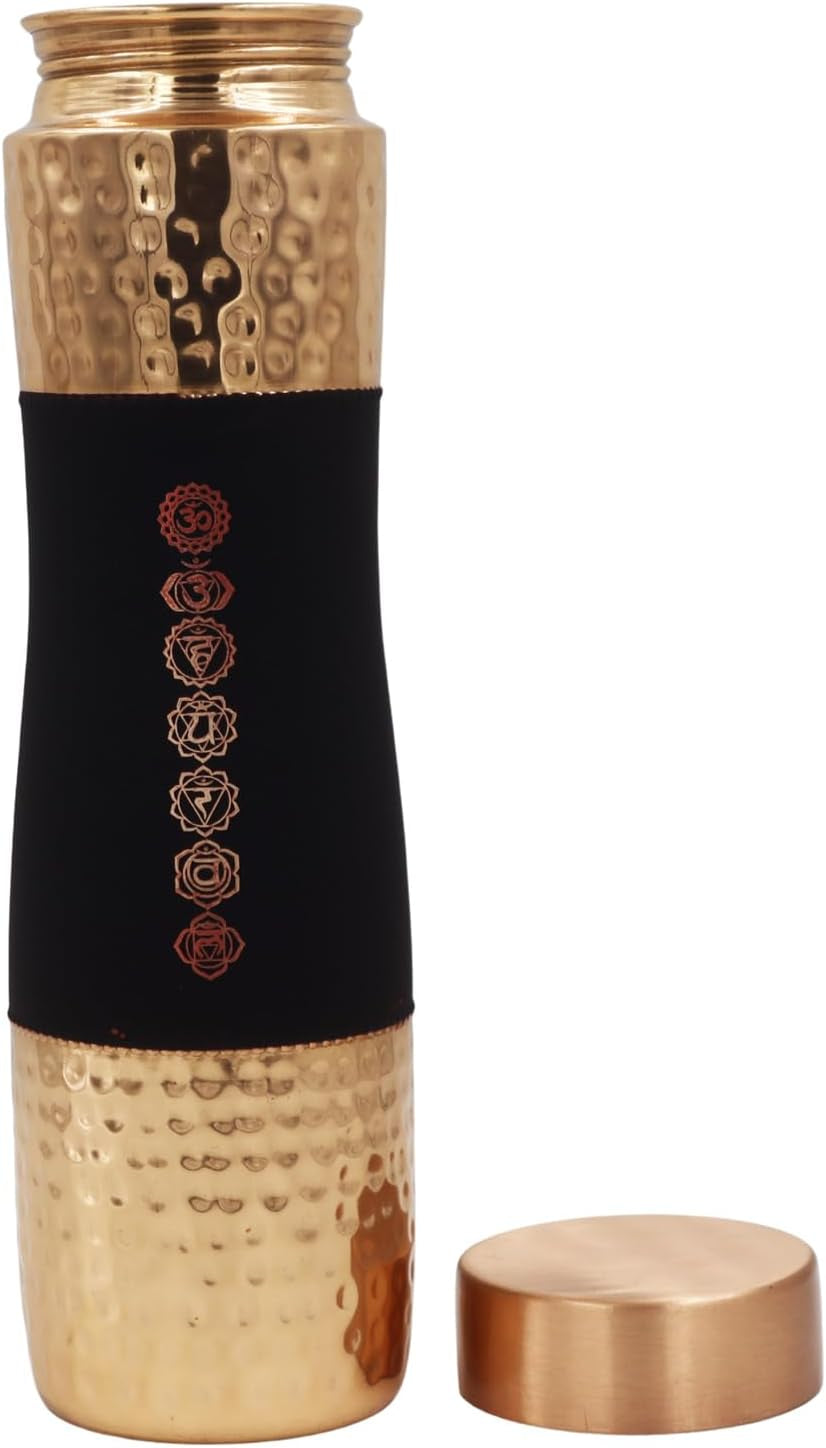 Pure Copper Water Bottle – 34oz Wide Mouth Ayurvedic Vessel (7 Chakras Design)