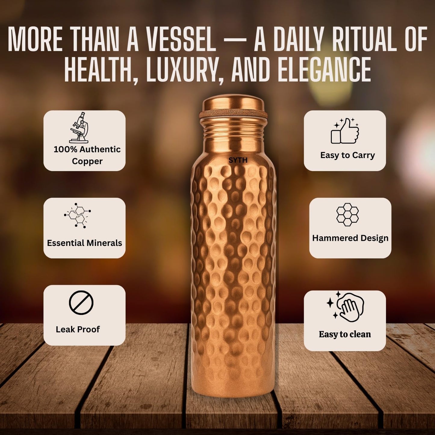 Luxury 100% Pure Copper Water Bottle - 34 OZ – |BPA Free| Ayurvedic Copper Drinking Bottle for Women and Men – | Lab-Tested, Heavy Duty & Leak-Proof | Copper Vessel (Luxury Gift Box Included)