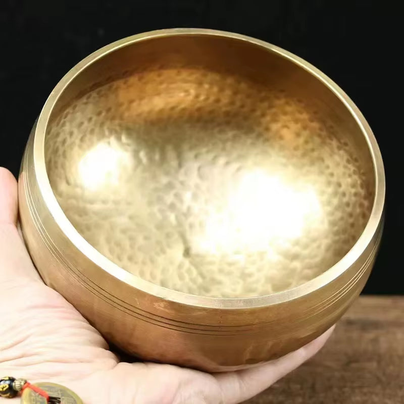 Nepal Handmade Tibet Buddha Sound Bowl with Leather Stick Yoga Meditation Chanting Brass Chime Handicraft Tibetan Singing Bowl