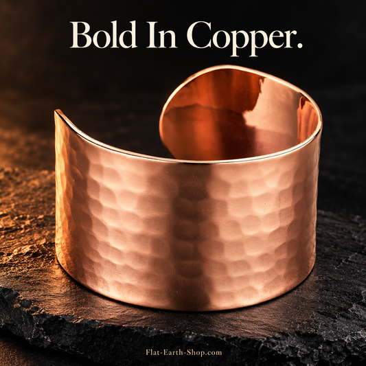 Pure Copper Turkish Cuff Bracelet — Wide Hammered Design — hero view with a dark backdrop.