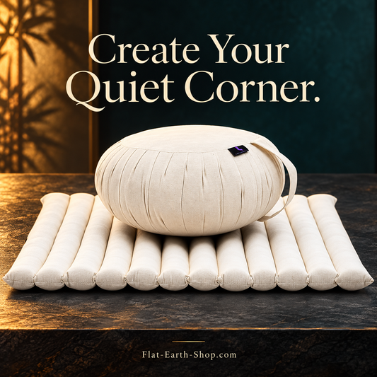 Meditation Cushion Set — Zafu & Roll-Up Zabuton with Kapok Fill — dark studio product view