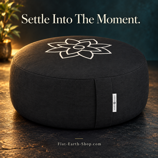 Mindful & Modern Large Meditation Cushion — Crescent Zafu with Buckwheat Fill — dark studio product view