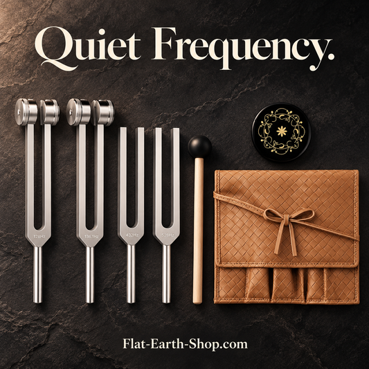 quiet frequency tuning fork set in a dark studio setting