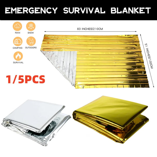 Multifunctional Gold-Silver Emergency Survival Blanket: Waterproof, Thermal, and Reflective for Outdoor Safety