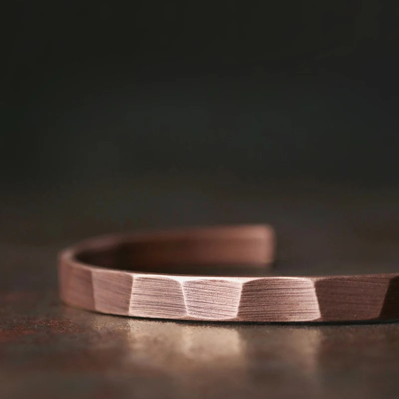Pure Copper Handcrafted Metal Bracelet Rustic Oxidized Punk Unisex Cuff Bangle Carved Handmade Simple Jewelry Men Women Gift