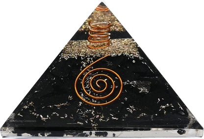 Black Tourmaline Orgone Pyramid – Lotus Flower of Life Energy Generator for Protection & Healing