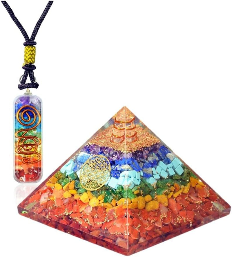 Seven-Chakra Orgonite Pyramid & Pendant — Spectrum of Intention