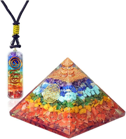 Seven-Chakra Orgonite Pyramid & Pendant — Spectrum of Intention