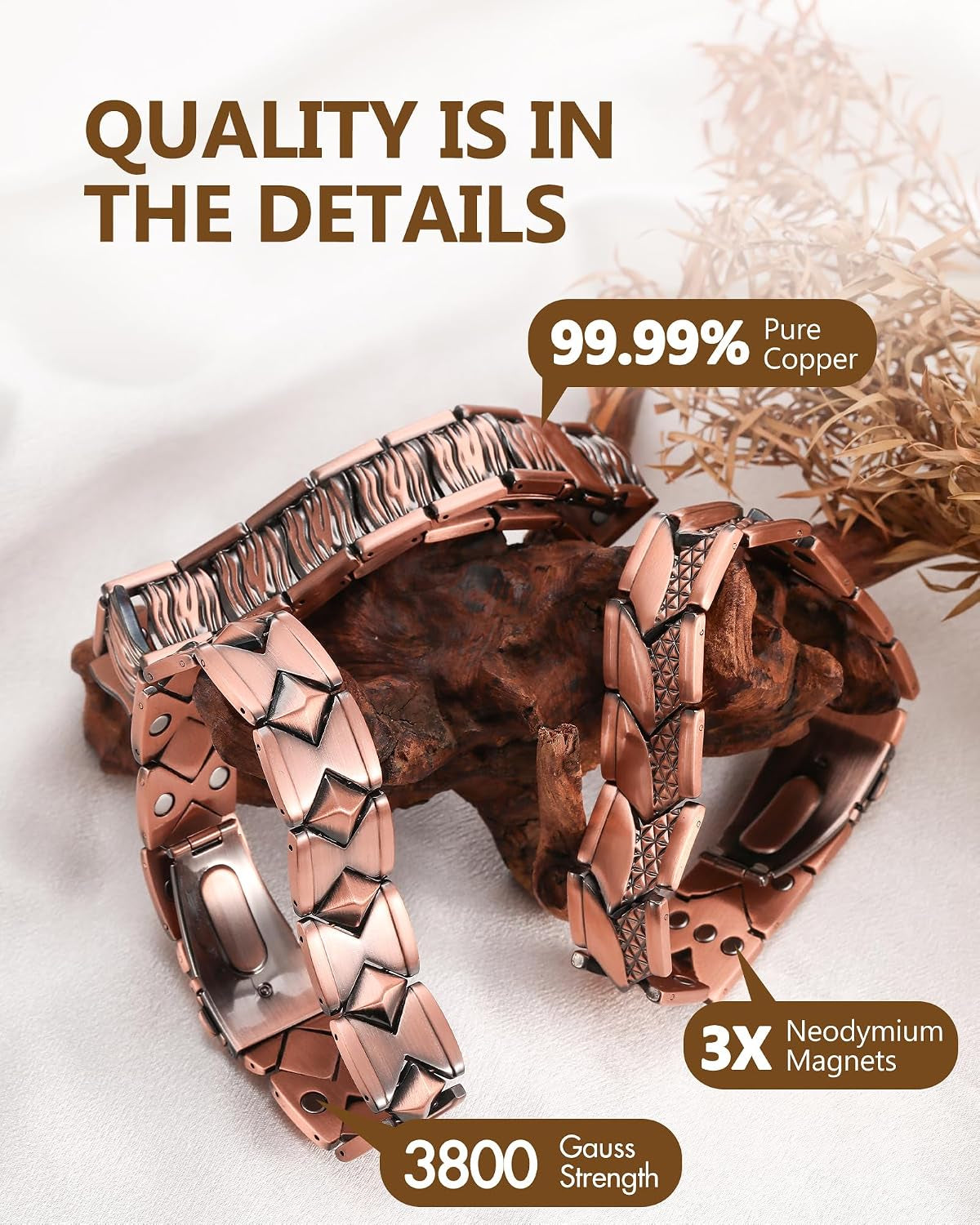 Copper Link Bracelet — Geometric Current | Dual Texture