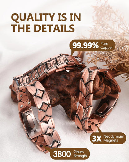 Copper Link Bracelet — Geometric Current | Dual Texture