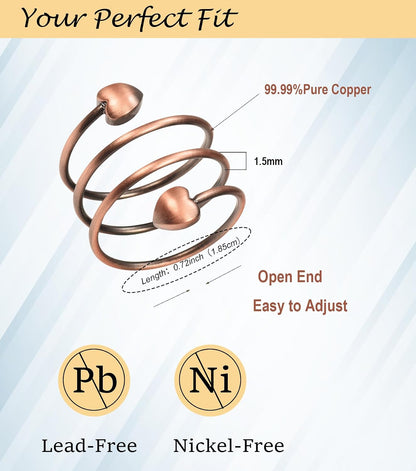 Copper Heart Spiral Ring — Heart Spiral | Adjustable