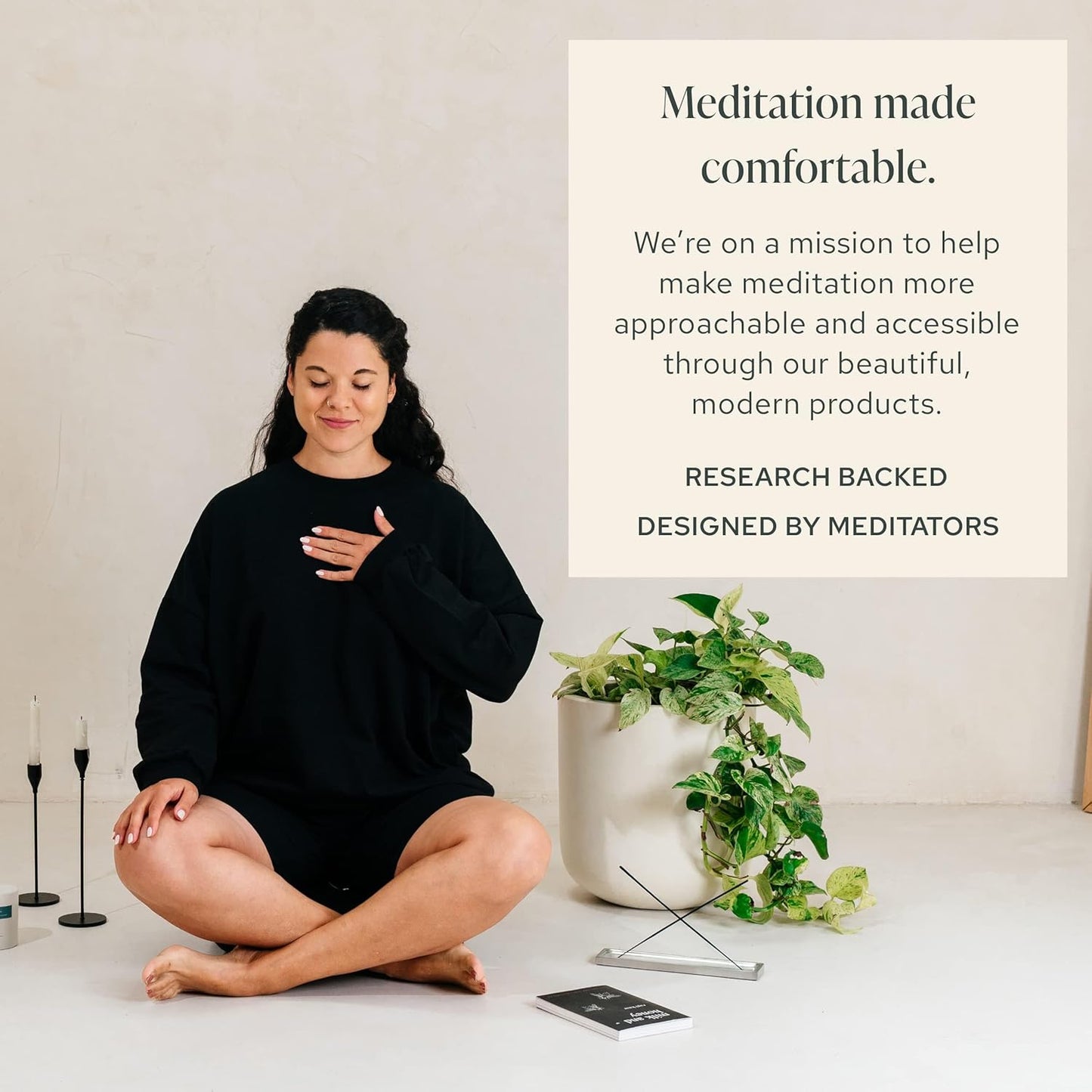 Mindful & Modern Large Meditation Cushion — Crescent Zafu with Buckwheat Fill