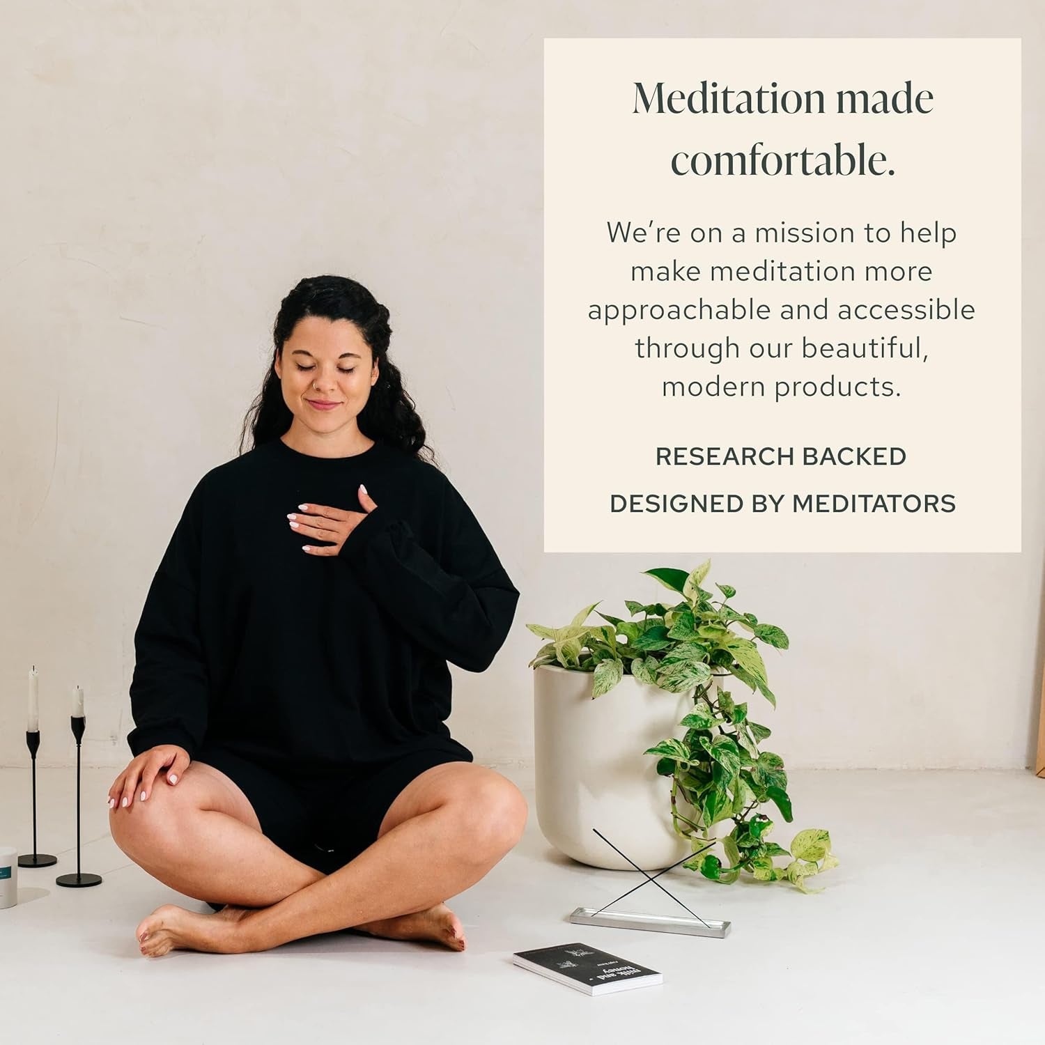Mindful & Modern Large Meditation Cushion — Crescent Zafu with Buckwheat Fill